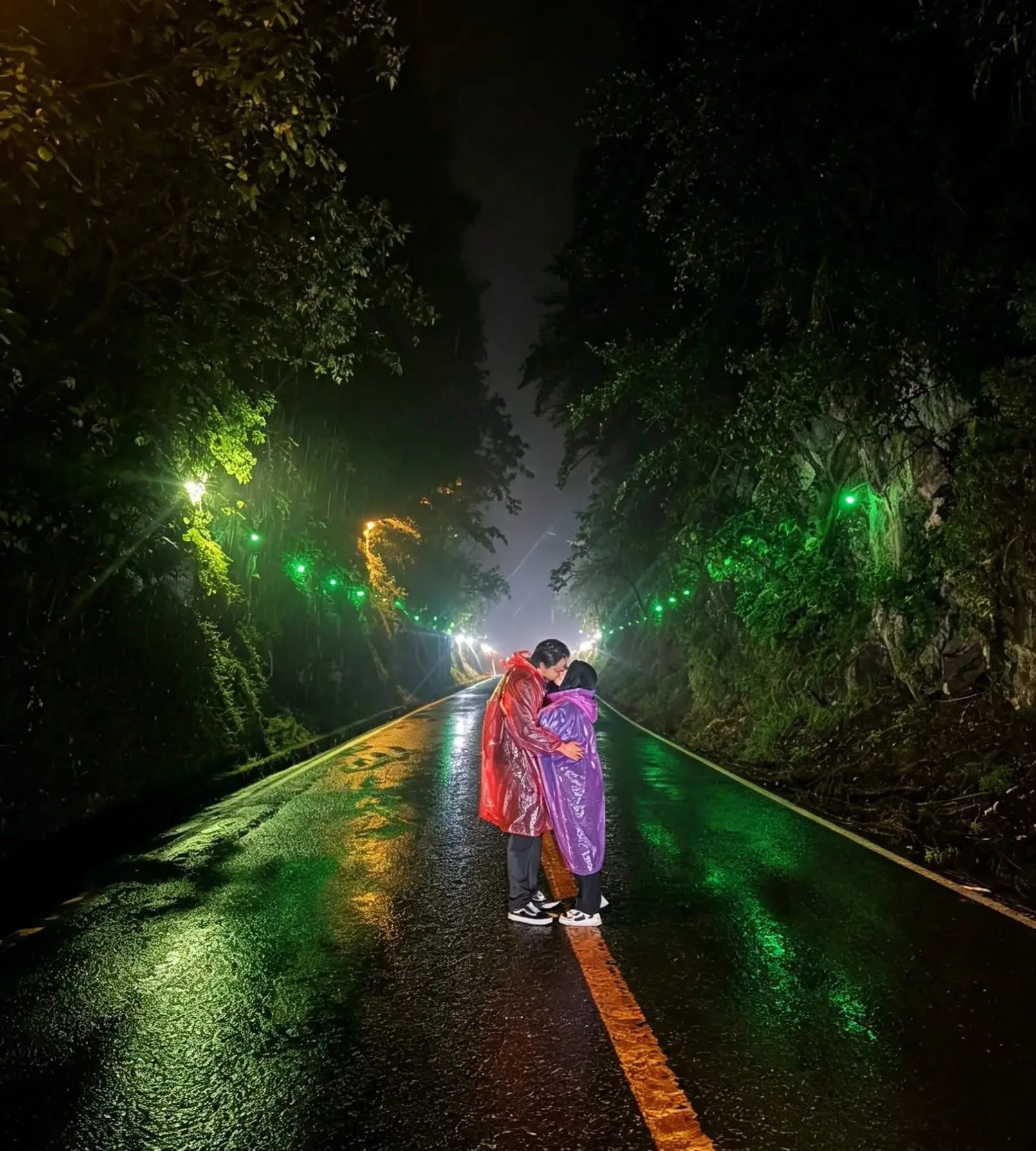 Escena nocturna en carretera serrana